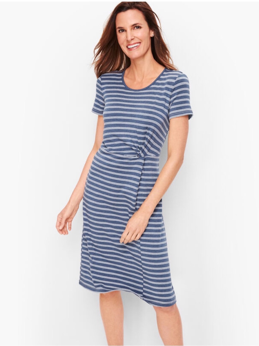 Talbots Blue & White Stripe Fluid Knit Twist Dress